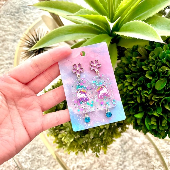 Lisa Frank Rainbow Unicorn Acrylic Earrings - Picture 4 of 5